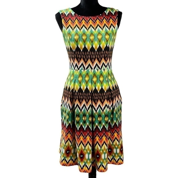 ELLEN Tracy Sleeveless Multi Colored Fit and Flare Dress - Picture 1 of 8